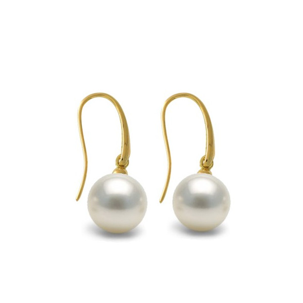Boucles d'oreilles  pendantes Or 18 K et  Perles de Culture  blanches