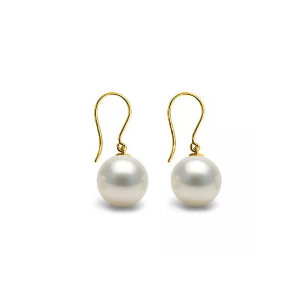 Boucles d'oreilles  pendantes Or 18 K et  Perles de Culture  blanches