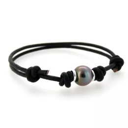 Bracciale in cotone cerato con perla di Tahiti tonda