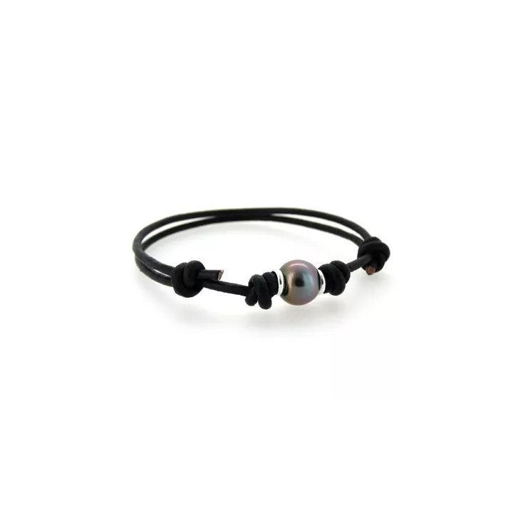 Armband aus gewachster Baumwolle mit runder Tahiti-Perle