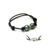 Bracelet cordon coton ciré avec 2 perles de Tahiti cerclées.  Poemana bijoux et perles