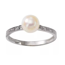 Bague Angie en or gris 18K avec perle de culture blanche - Poemana