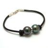 Bracelet perle de Tahiti ronde sur lien cuir noir