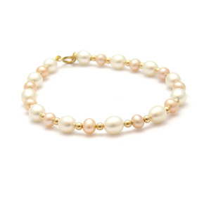Bracelet Or 18 K perles de culture blanches et roses