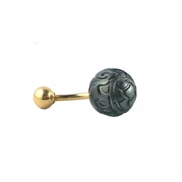 Piercing ombelico in oro 18 carati con perla di Tahiti incisa