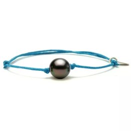 Waxed cotton and round Tahitian pearl bracelets