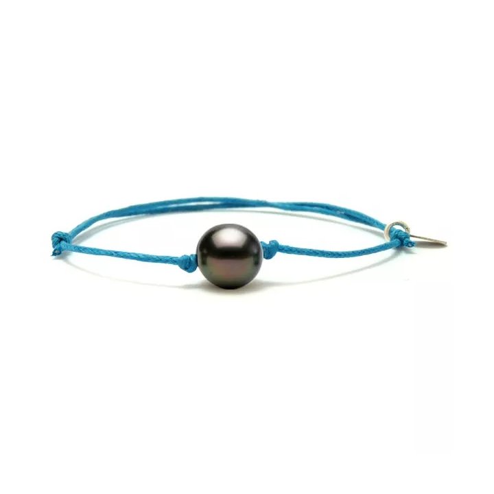 Pulseras de algodón con perla de Tahití redonda