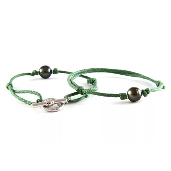 Aloe cotton bracelets with circled Tahitian pearls - Poemana