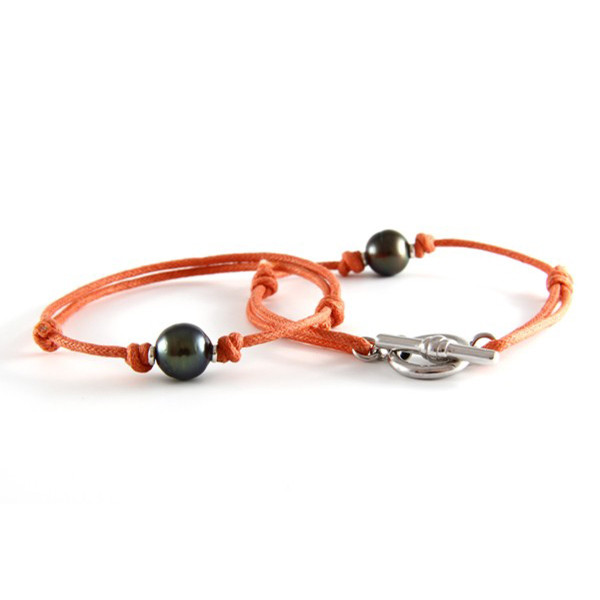 Aloe cotton bracelets with circled Tahitian pearls - Poemana
