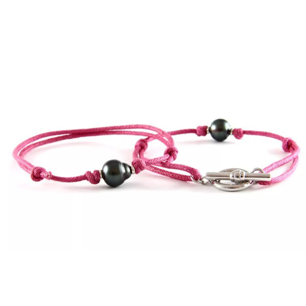 Aloe cotton bracelets with circled Tahitian pearls - Poemana