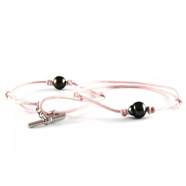 Aloe cotton bracelets with circled Tahitian pearls - Poemana