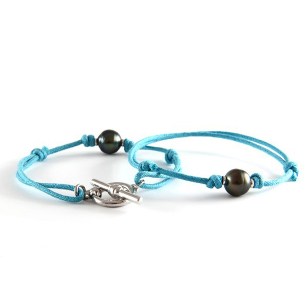 Aloe cotton bracelets with circled Tahitian pearls - Poemana