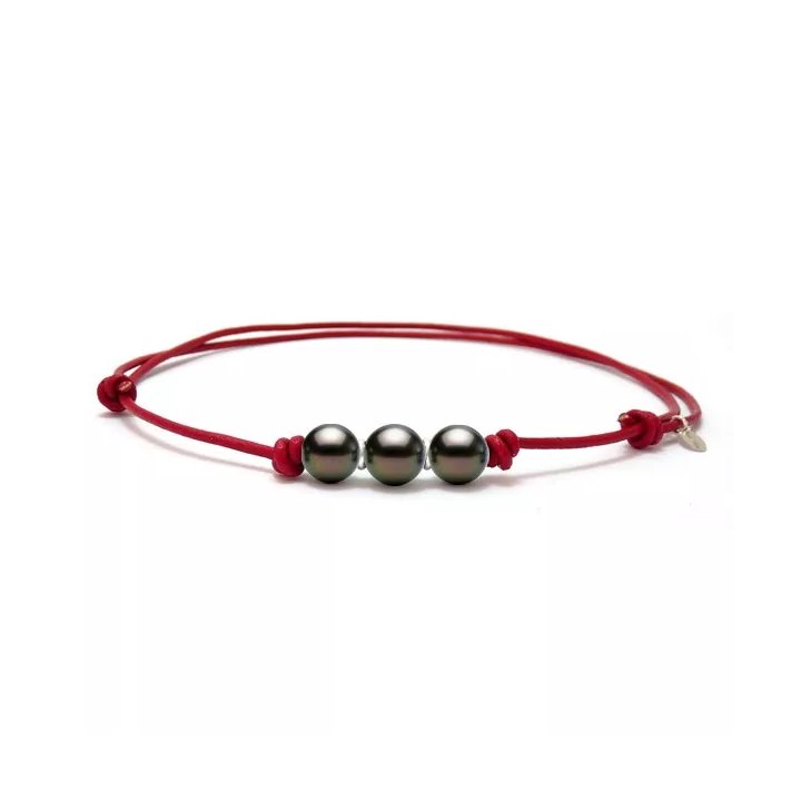 Collares de algodón con 3 perlas de Tahití redondas