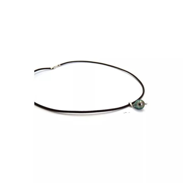 Collana in cuoio con perla di Tahiti cerchiata