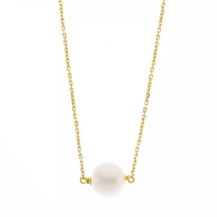 Collar de oro de 18 quilates con perla cultivada de agua dulce blanca