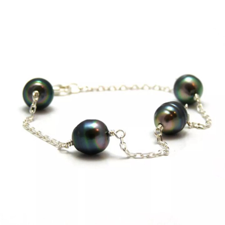 Bracciale Kaline in argento con perle di Tahiti cerchiate
