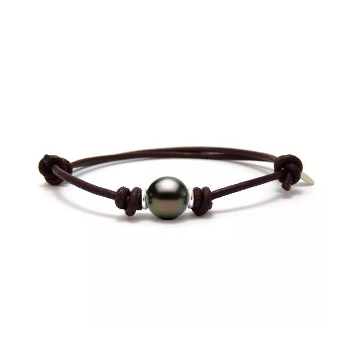 Pulsera de algodón encerado con perla de Tahití redonda