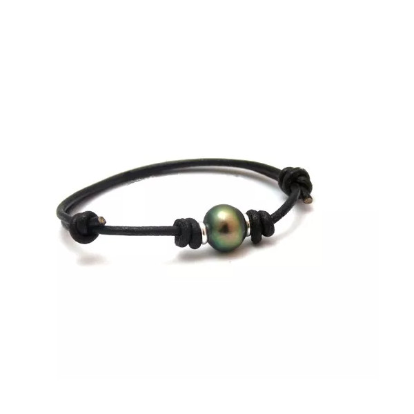 Leather bracelet and Tahitian pearl collection - Poemana