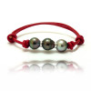 Bracelet cuir rouge 3 perles tahiti cerclées