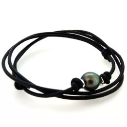 Collana in cotone cerato con perla di Tahiti tonda