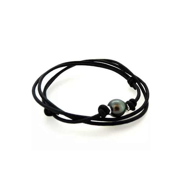 collier cuir noir perle tahiti ronde