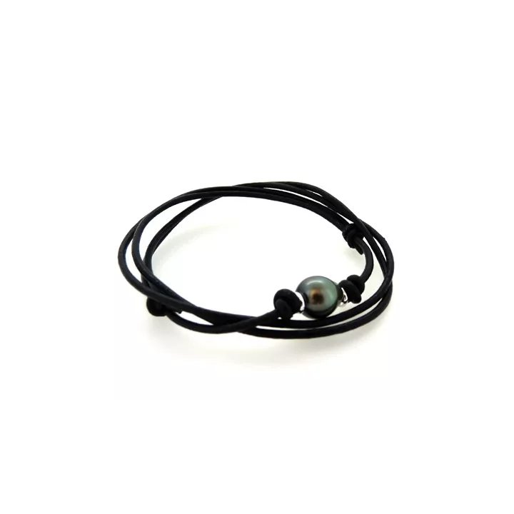 Collar de algodón encerado con perla de Tahití redonda