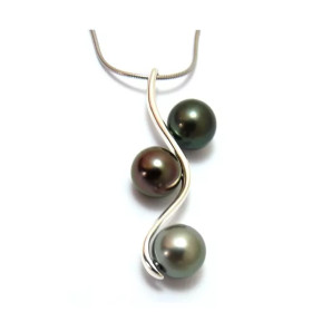 Pendentif Argent avec 3 perles de Tahiti rondes