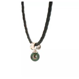 Collar de cuero trenzado con perla de Tahití redonda