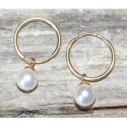 Cultured pearl gold hoop earrings