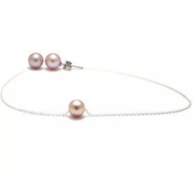 Parure en argent et perles de culture eau douce roses - Poemana bijoux