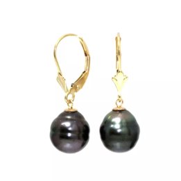 Earrings 18K gold Tahitian pearls, hooped