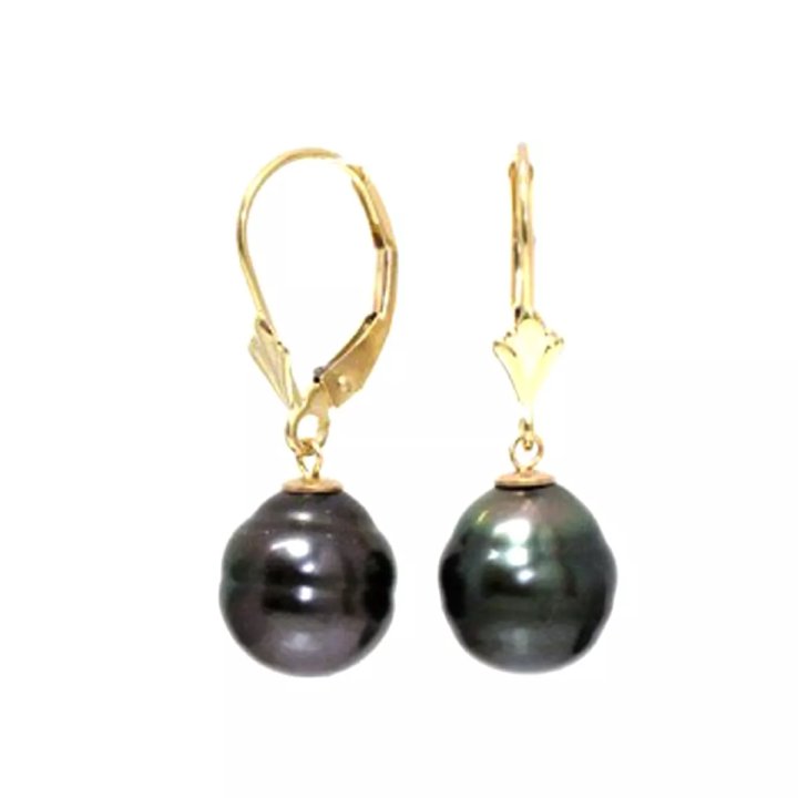 Pendientes Tania de oro de 18 quilates con perlas de Tahití con anillos