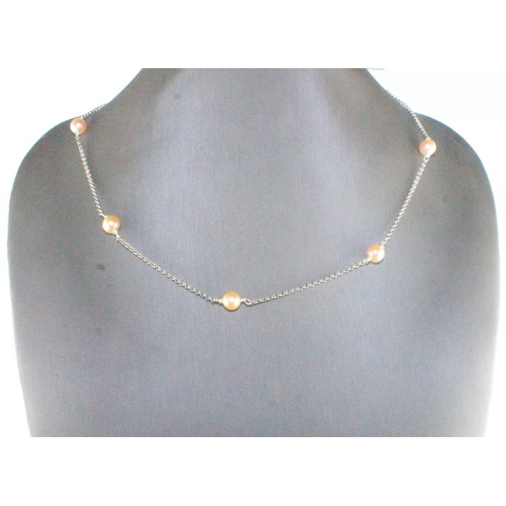 Collana in argento con perle d'acqua dolce rosa