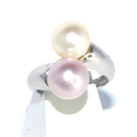 Duo cultured pearl silver ring