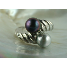 Duo silver ring with two Tahiti pearls