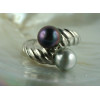 Duo silver ring with two Tahiti pearls