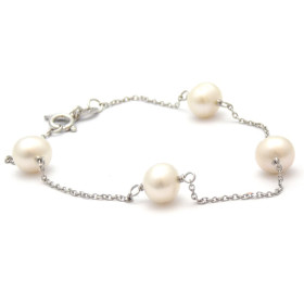 Silver bracelet with five cultured pearls