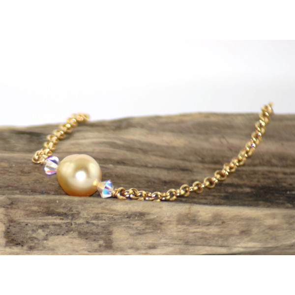 Bracelet en or 18 carats et sa perle d'Australie avec des cristaux de Swarovski