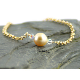Bracelet en or 18 carats et sa perle d'Australie avec des cristaux de Swarovski