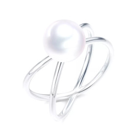 Bague en argent et perle de culture eau douce blanche - Poemana