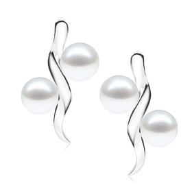 Niha silver and white Akoya pearl earrings