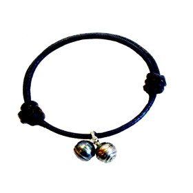 Charms leather and Tahitian pearl bracelet