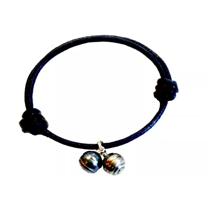 Bracciale Charms in cuoio con perle di Tahiti