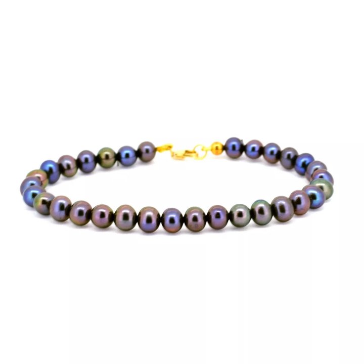 Pulsera de oro 750 con perlas de agua dulce azules