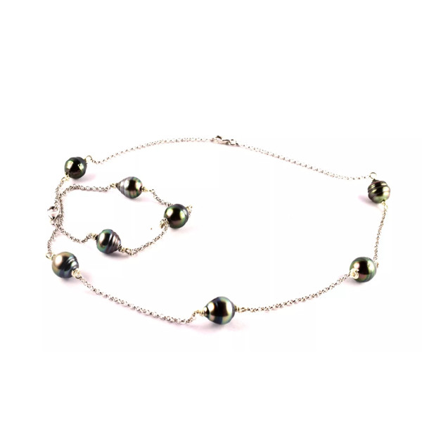 Parure Emma argent et perles de Tahiti cerclées