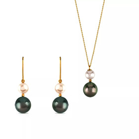 Parure Joey en or 18k avec perles de Tahiti et Akoya - Poemana