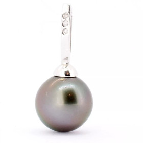 Pendentif en or blanc 18 K avec perle de Tahiti ronde Eve - Poemana