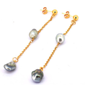 Boucles d'oreilles en or et perles keshi de Tahiti 