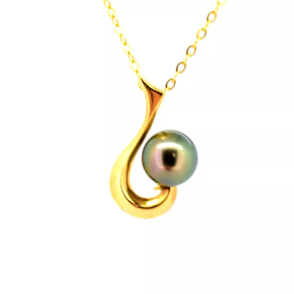 18k gold and Tahitian pearl hook pendant