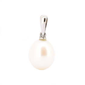 Nature 18k white gold pendant with a pear-shaped pearl